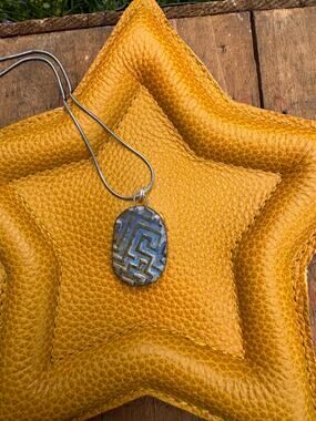Boho Oval Necklace Blue Pendant Handcrafted Ceramic Necklace Medallion